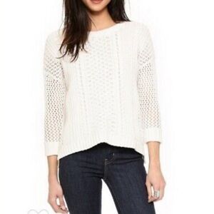 Madewell Cable Knit Airy Plaza Pullover 3/4 length sleeve sweater size S